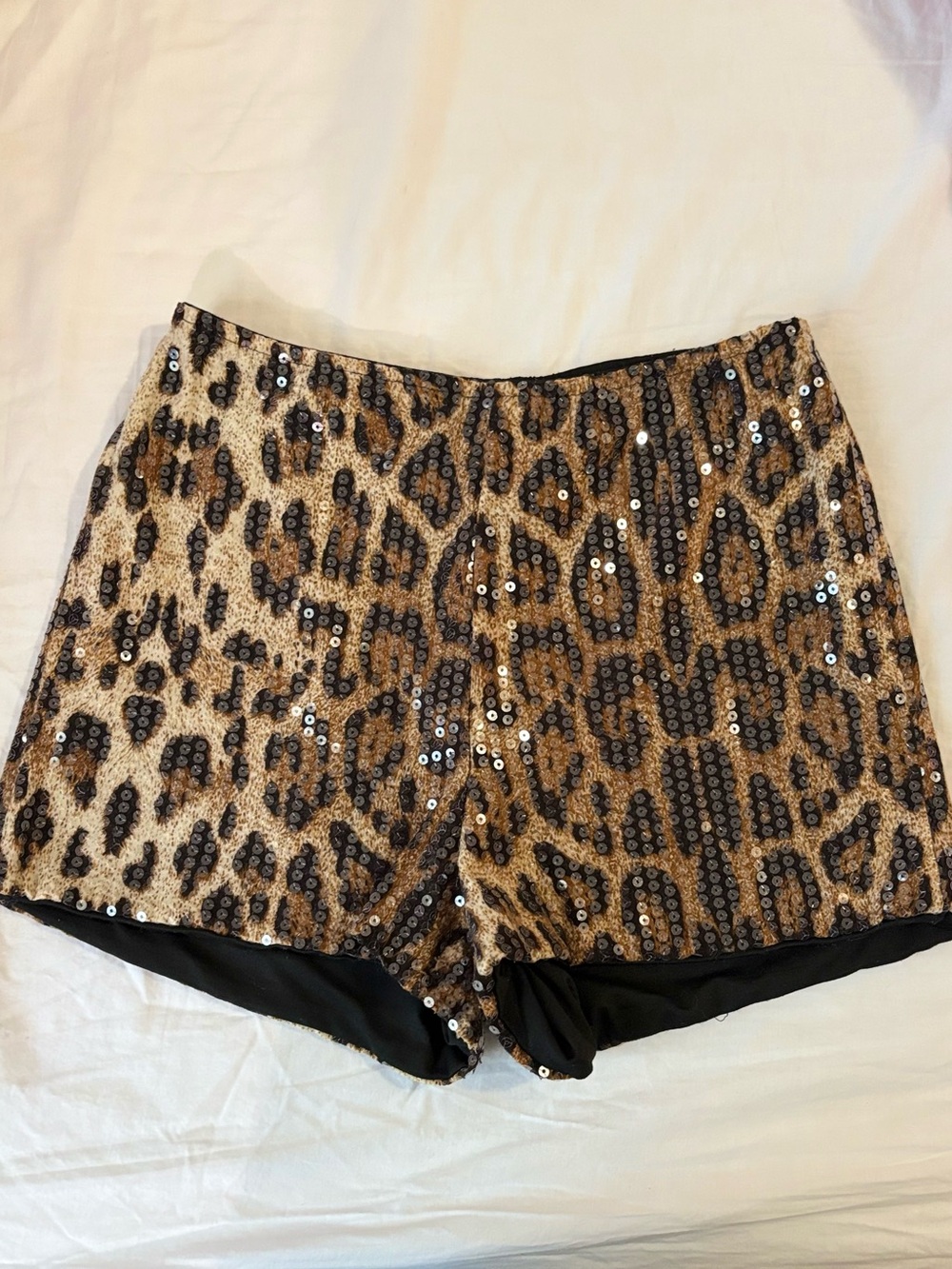 Sequin Leopard Print Women’s Shorts - Black & Tan
